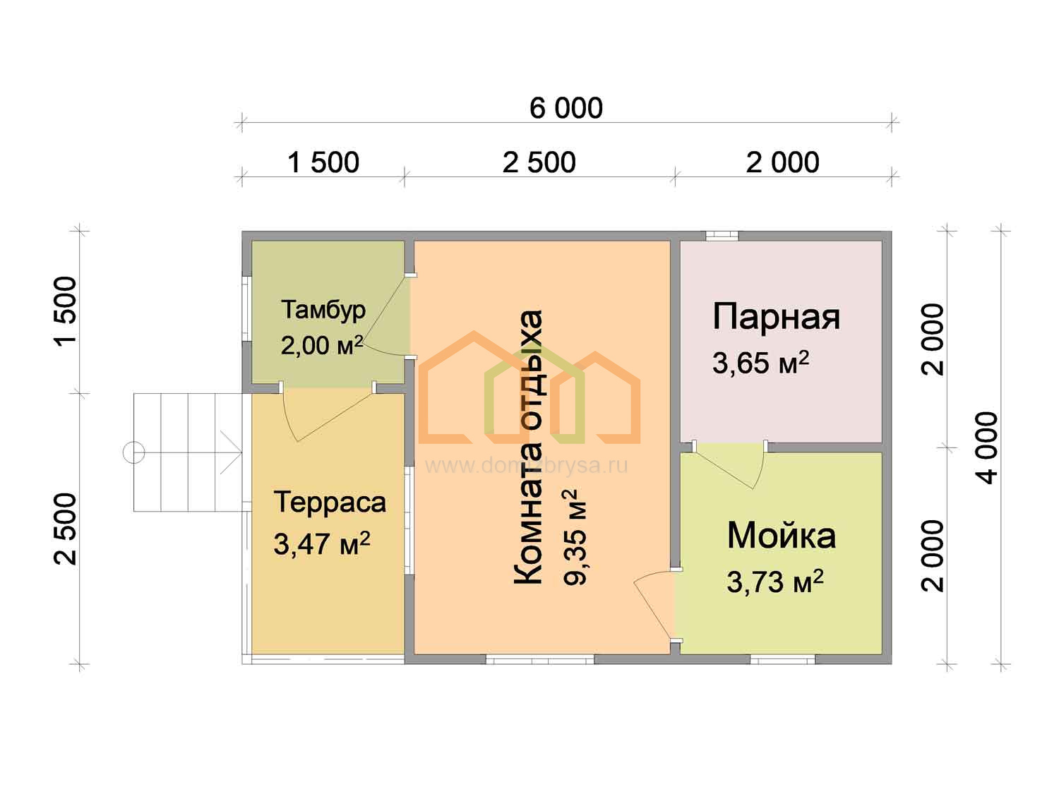 Каркасная баня одноэтажная 4х6, площадь: 24 м² с террасой цена под ключ в Вышнем  Волочке 710500